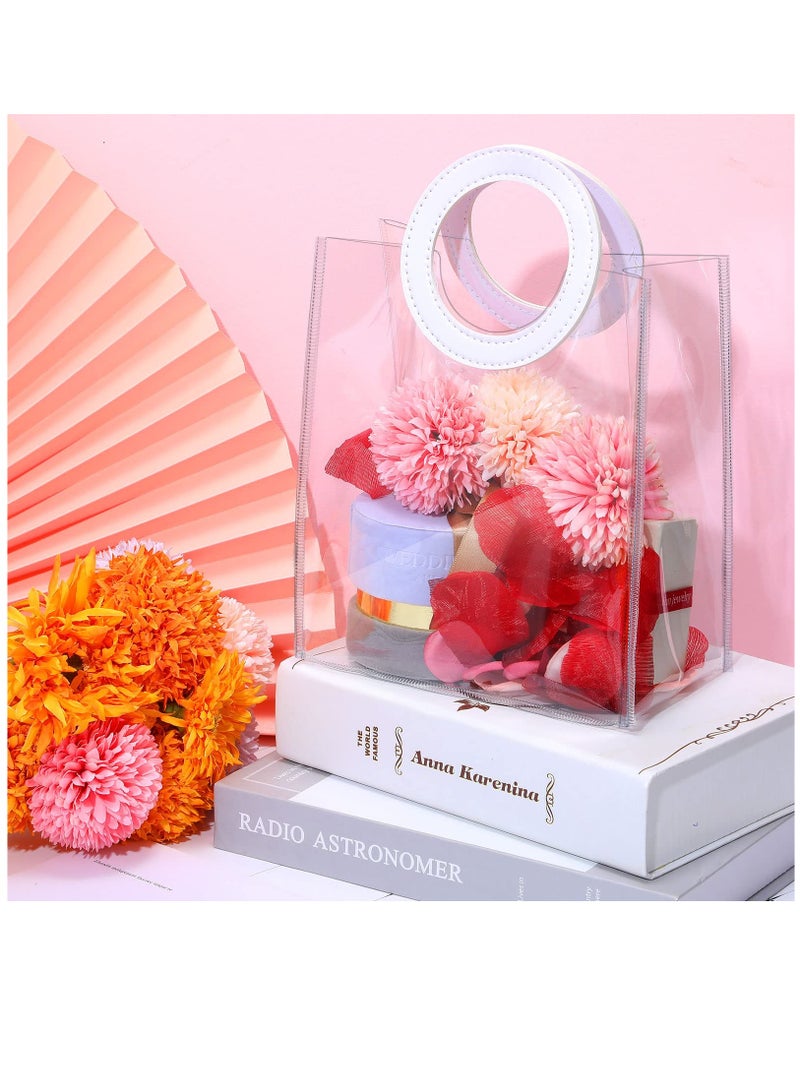 Clear PVC Gift Bags, Transparent PVC Handbag, Heavy Duty Reusable Gift Bags with Handles Clear Plastic Gift Bags Gift Wrap Bags for Bridal Baby Shower Wedding Shopping Bags, 8 x 7 x 4 Inch (10 Pcs) - Image 3